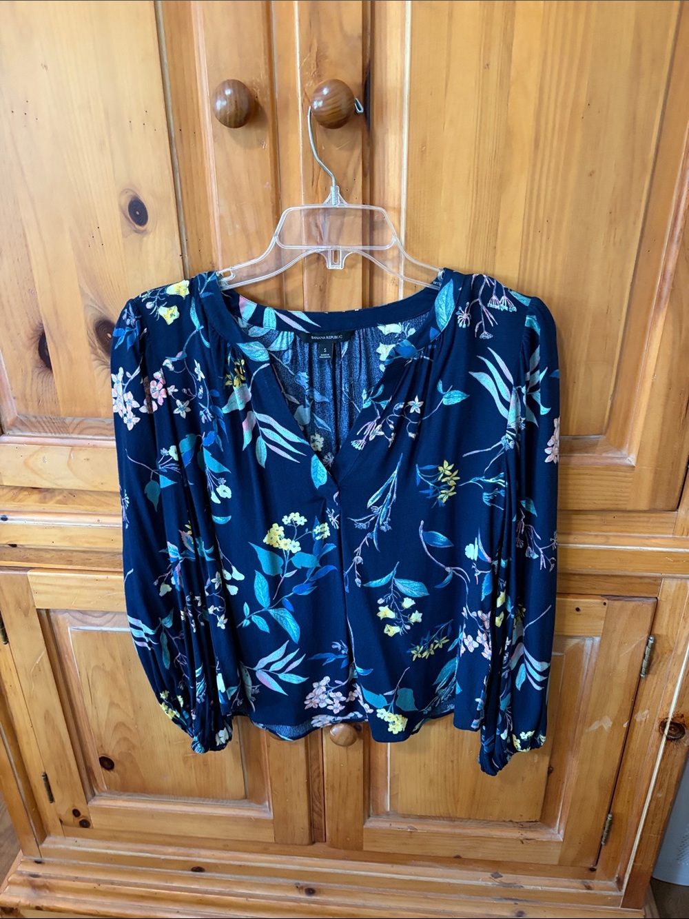 Banana Republic Navy Floral Long Sleeve Blouse
